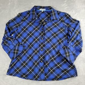 Foxcroft Women's Button Shirt Plaid Wrinkle Free Shaped Fit Size 14W